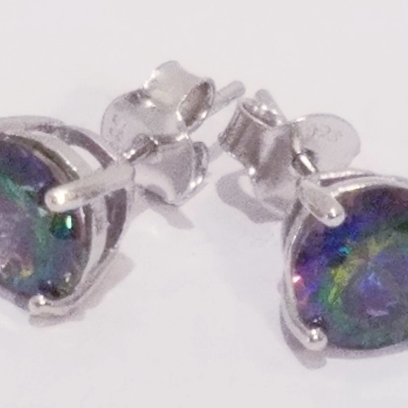 Sterling silver rainbow cz earrings round created mystic topaz studs - Picture 3 of 5